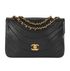 Vintage Classic Flap Curved Stitching, &pound;2,800, Handbags, Black, Lambskin Leather, Front view